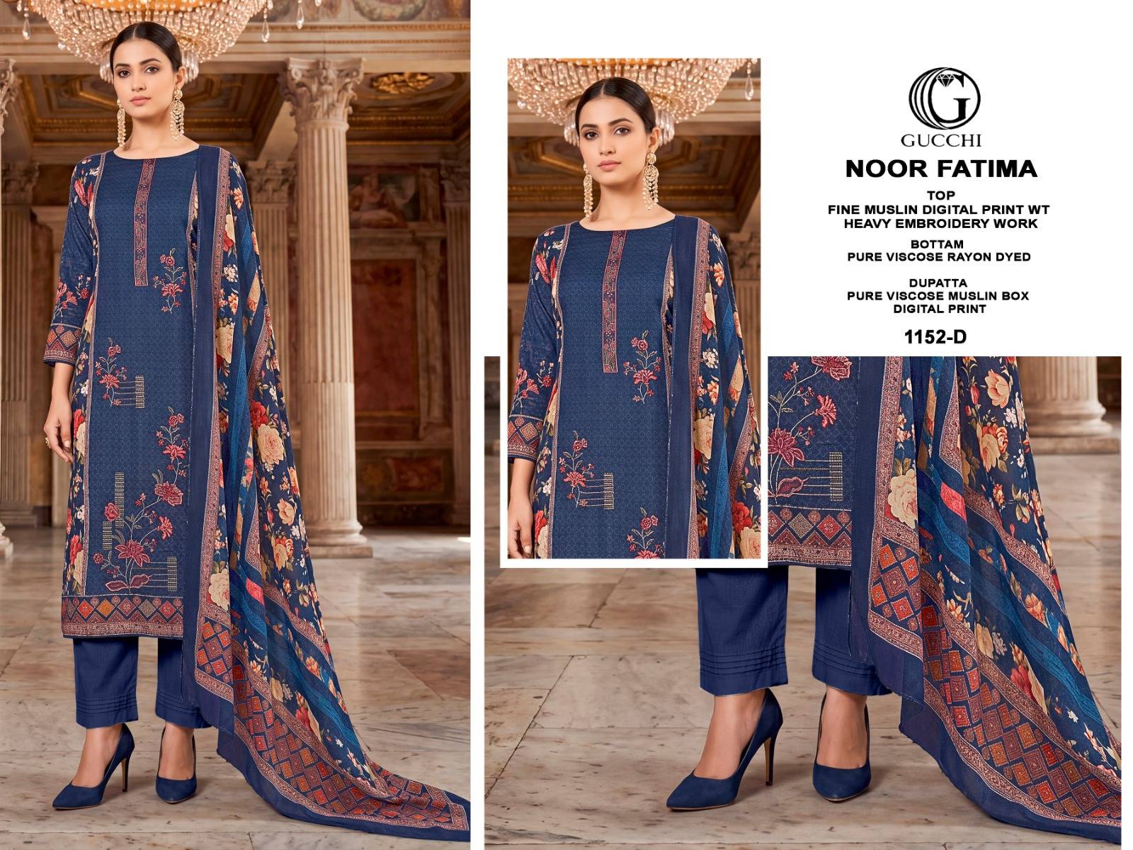 NOOR FATIMA 1152 BY GUCCHI Stylish Beautiful Colourful Pure Viscose Muslin Dresses At Wholesale Price